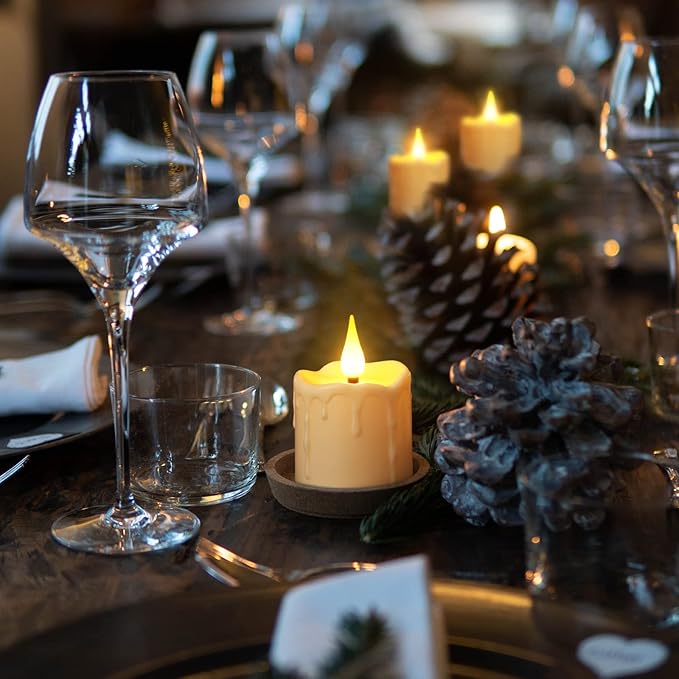 Rechargeable Flameless LED Votive Candles with Timer Remote - 2'' x 3'' Waterproof Flickering Tealights Candle - Battery Operated Pillar Candles for Wedding, Party and Holiday Decor - 6PCS