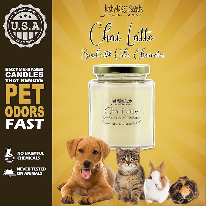 3 Pack - Chai Latte Scented Smoke and Odor Eliminator Candle - Odor Eliminating Scented Candles for Home - Neutralizes Cigarette, Food, and Pet Smells - Hand Poured in The USA