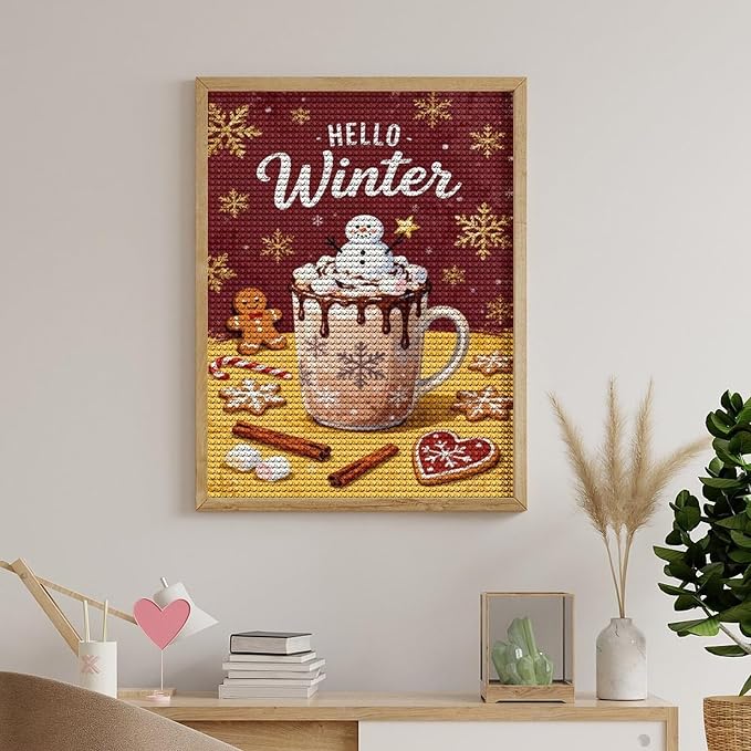 Diamond Painting Kits for Adults - Hello Winter Ice Cream & Gingerbread Snowflakes & Candles Painting DIY 5D Full Drill Diamond Dots Paintings with Diamonds Gem Art And Crafts Home Decor 12"x16"