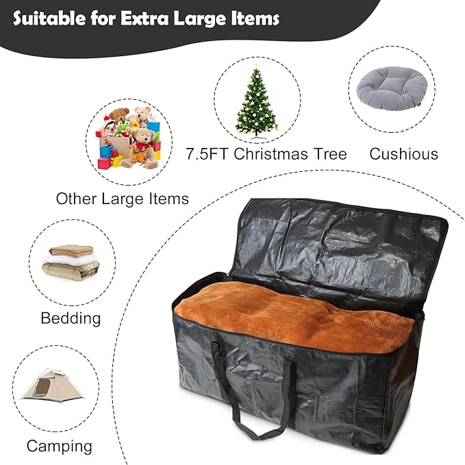 Demao 66 Gallon Extra Large Moving Bag，Black Heavy Duty Storage Bag with 2-Way Zipper&Full Surround Handle,Waterproof & Dustproof Totes for Storage,Moving & Travel -1 Pack