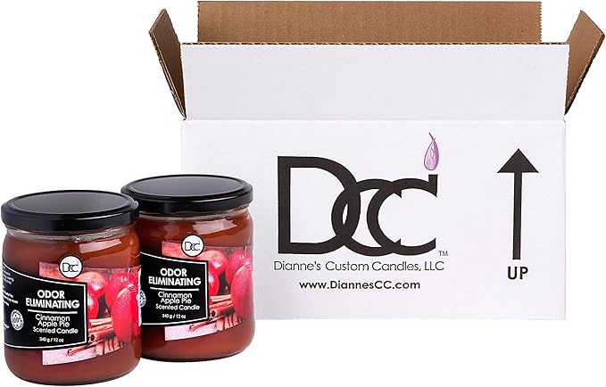 Cinnamon Apple Pie Two Pack Odor Eliminating Highly Fragranced Candle - Eliminates 95% of Pet, Smoke, Food, and Other Smells Quickly - Up to 80 Hour Burn time - 12 Ounce Premium Soy Blend