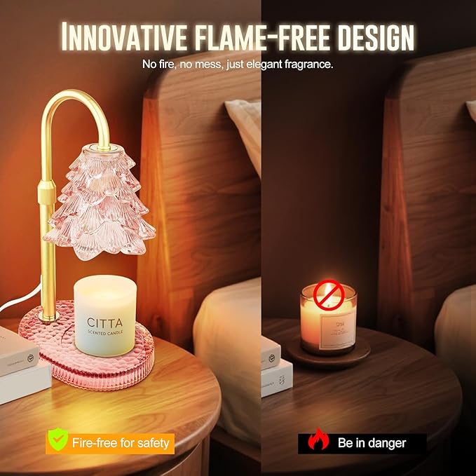 Christmas Tree Shape Candle Warmer Lamp with Timer Dimmable Adjustable Height Wax Warmer Lamp for Jar Candles With 2 Bulbs, Birthday Gifts for Women Mom, House Warming Gifts New Home Deco - Wine red