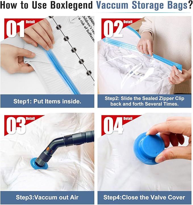 BoxLegend Vacuum Storage Bags with Hand Pump 6 Large 23.6’’x31.5’’ Thickened Vacuum Seal Bags for Clothing Coat Bedding Quilt Blanket Pillow Comforters