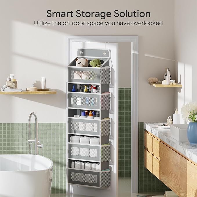 Simple Trending Over The Door Organizer Storage with 5 Large Pockets 5 Side Pockets, Heavy Duty Hanging Organizer for Bedroom, Bathroom, Pantry, Nursery, (Grey)