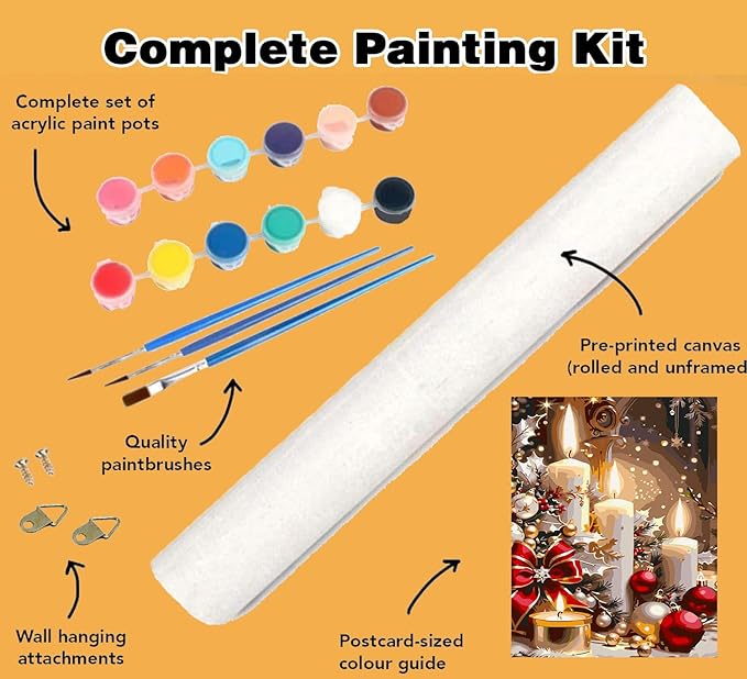 Meothan Christmas Paint by Bumbers for Adults Xmas Candles DIY Paint by Numbers Acrylic Paint Canvas Winter Painting Art Kits for Home Decor and Gifts 16x20 Inch (Without Frame)