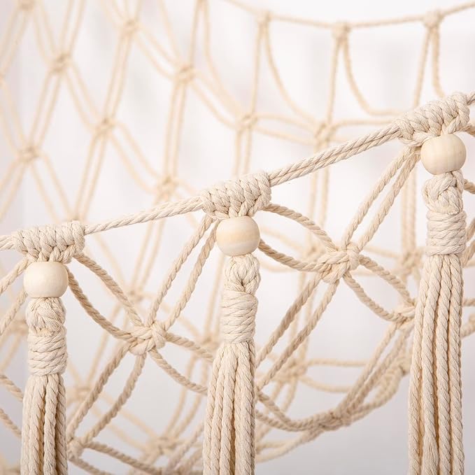 YKBU Stuffed Animals Hammock Corner Hanging Net with Wooden Beads Macrame Stuffed Animal Storage Ideas Plush Holder Toy Organizer for Boho Nursery Playroom Bedroom Kids Room Decor (cream, X-Large)