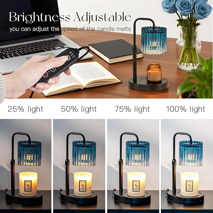 Candeldo Candle Warmer Lamp with Timer: Navy Blue Candle Warming Lamp with 2 Bulbs Height Adjustable Wax Melt Dimmable Bedroom Decor for Women