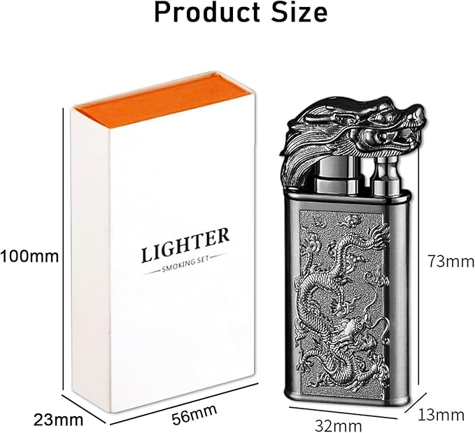 Torch Lighter, Cool Relief Dragon Dual Flame - Windproof Adjustable Jet Flame and Soft Flame, Refillable Butane Lighter for Gift, Candle, BBQ, Kitchen, Camping (Without Butane)-Black Ice