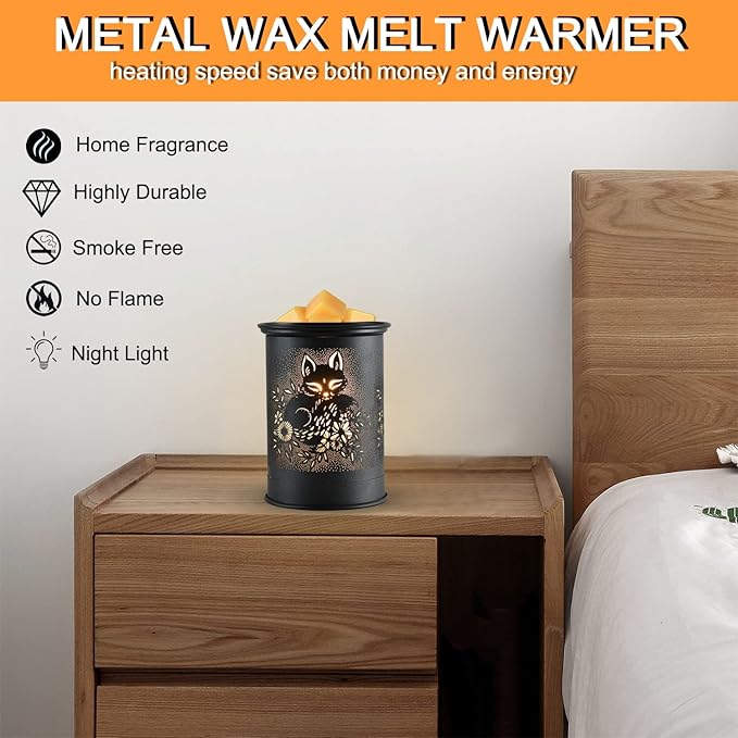 kobodon Metal Wax Warmer Candle Wax Burner, Electirc Wax Melt Warmer Candle Melter and Wax Warmer for Home Office Decor(Fox)
