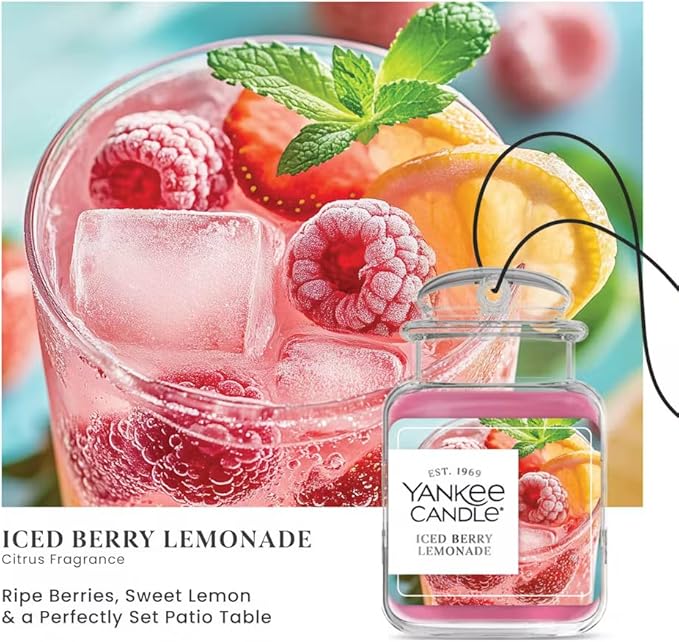 Yankee Candle Paper Car Jar, Iced Berry Lemonade, Hanging Air Freshener Odor Neutralizer for Vehicles and Small Spaces, Long Lasting Authentic Fragrance, 1 CT (Pack of 6)
