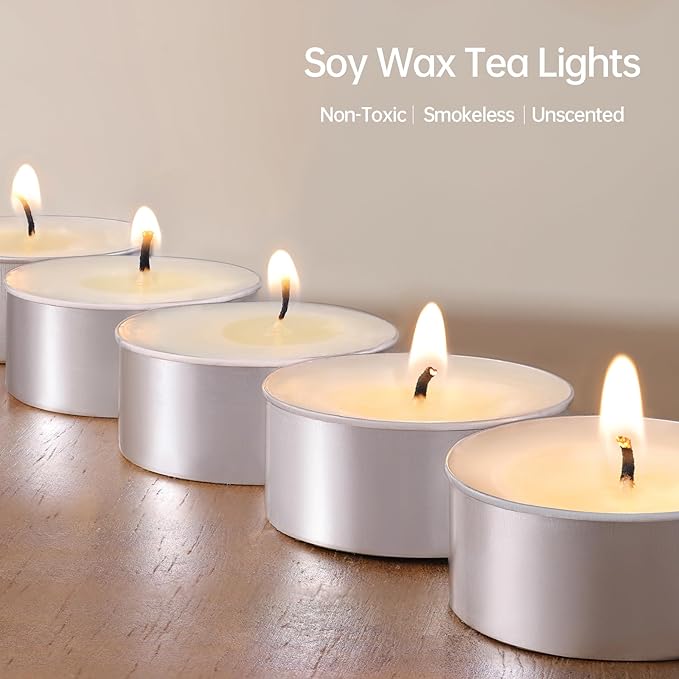 DEVI 6 Hours Soy Tea Lights Candles 25 Pack, Unscented White Tea Candles Bulk-6 Hours Long Burning, Small Soy Tea Lights for Thanksgiving, Christmas Decor