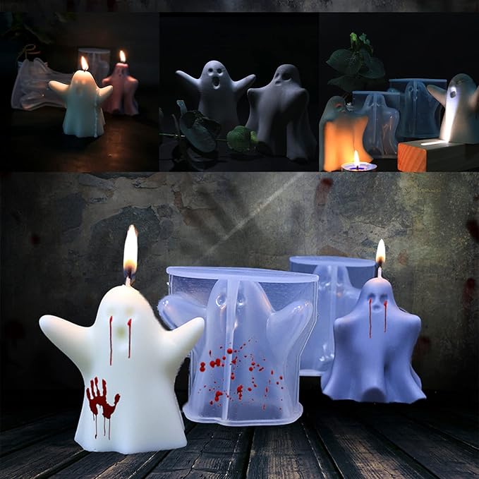 2 Pcs Ghost Candle Mold Halloween Resin Casting Silicone Mold for DIY Aromatherapy Candles Wax Plaster Polymer Clay Decoration