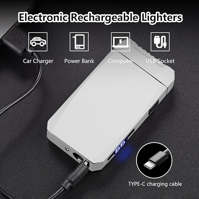 YOZWOO Rechargeable Electric Lighter USB C Electronic Lighters High Power Flame Arc Plasma Lighter Windproof Camping Lighters with Long Battery Life for Home and Outdoor (Luminous White)
