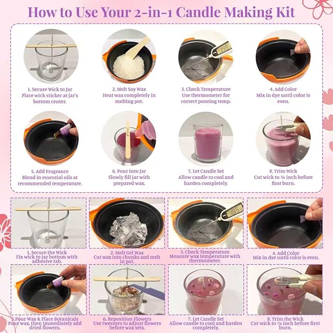 Soy Wax & Jelly Wax 2-in-1 Candle Making Kit – Complete DIY Candle Making Kit with Wax Melting Pot, 6 Scents, 4 Colors & Tools – Create Hands-On Memories, Crafted for Hobbyists & Personalized Gifting