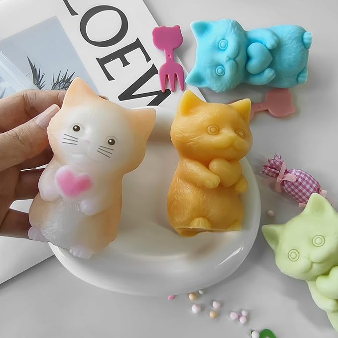 Cat Soap Mold for Animal Candle Making - 3D Silicone Mold for Home Decor Casting