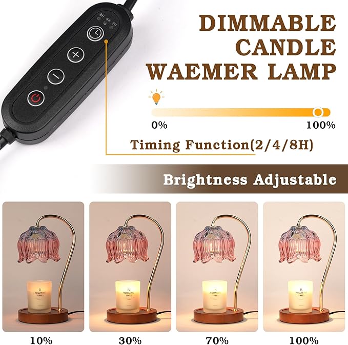 Funistree Dimmable Candle Warmer Lamp with Timer, Electric Candle Warmer Lamp, Women Birthday Gifts, Flower Candle Lamp Warmer for Family, Pink Blue Fragrance Candle Lamp for Modern Office Desk Decor