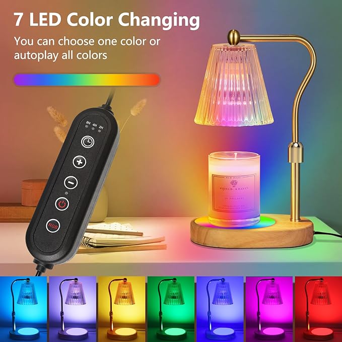 Engpure Candle Warmer Lamp with 7 LED Colors Changing,Candle Warmer with Timer Dimmer, Electric Candle Lamp with Adjustable Height Home Decor for Secented Jar Candles Christmas Gift for Mom Women
