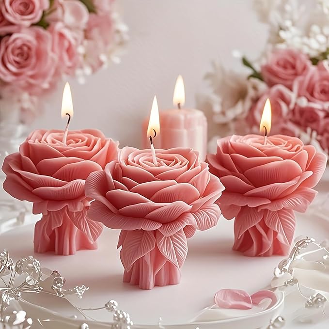 Rose Bouquet Silicone Molds, 3D Rose Resin Candle Molds, Silicone Molds for DIY Handmade Soaps, Clay Craft, Epoxy Resin Crafts, Birthday Gifts, Valentine's Day Gifts & Home Decorations(C)