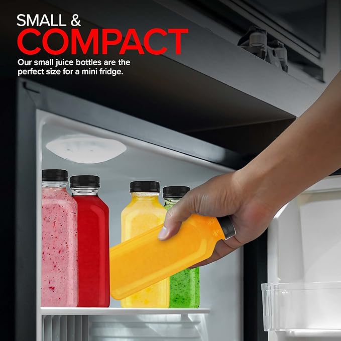 Juice Bottles with Caps for Juicing & Smoothies, Reusable Clear Empty Plastic Bottles with Caps, 16 Ounce Drink Containers for Mini Fridge, Juicer Shots, Small Water Bottles Bulk 16 oz (35 Pack)