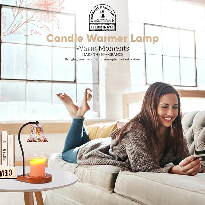 Candle Warmer Lamp with Timer,Dimmable Electric Fragrance Wax Warmer,Elegant Home Decor Melt Warming Heater As Best Gift for Jar Candle Lovers,Friends Use in Bedroom(Brown-C)