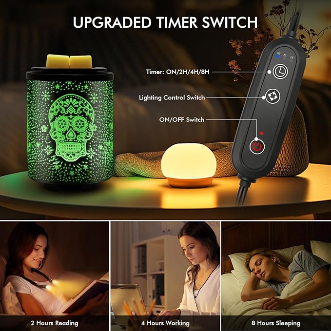 Electric Wax Melt Warmer with Timer (2/4/8H), 7-Color Changing LED Night Light, Removable Silicone Dish, PTC Safe Heating - 3D Glass Design for Home, Office Décor, Gifts for Mom
