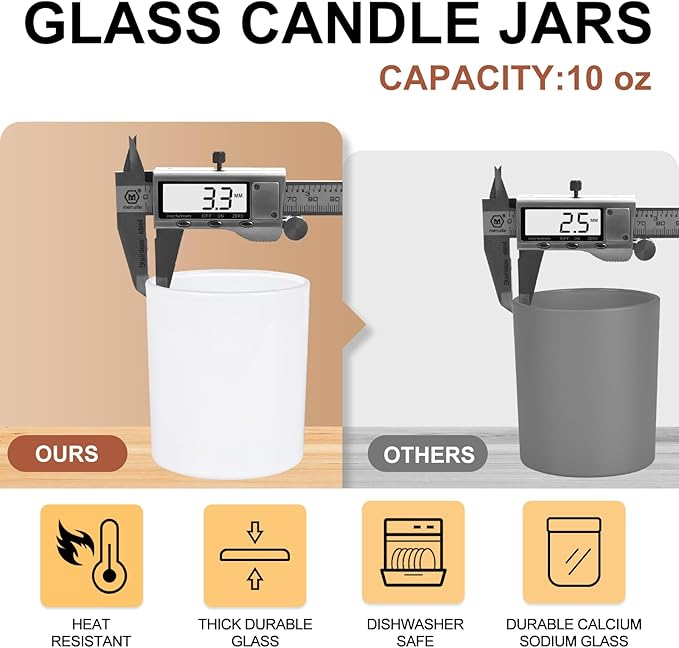 10 OZ Thick Candle Jars for Making Candles 15 Pcs, Empty Jars with Wood Lids for Candle Making, Sample Container, Glossy White
