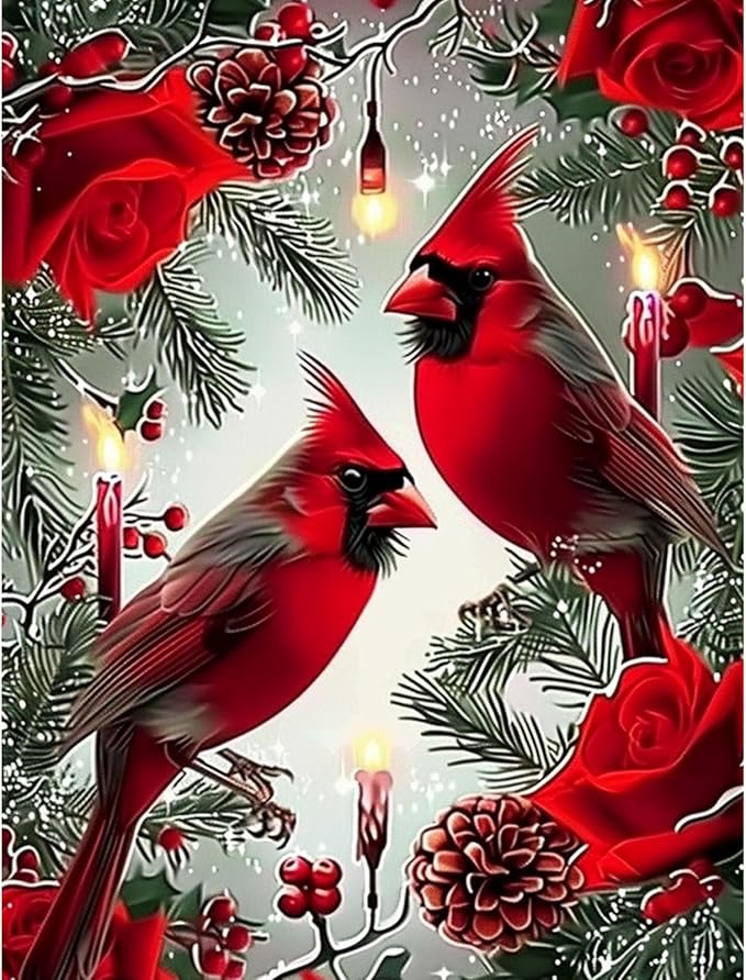Skyboda Christmas Diamond Art Kits for Adults Beginners, North American Cardinal Diamond Painting Kits for Adults,5D Full Drill DIY Diamond Dot Gem Art Kit Wall Home Decor Arts Craft 12x16 inch
