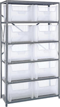 Quantum Storage Systems QSBU-700CL Clear-View Giant Stack 6-Shelf Steel Shelving Unit, 18" x 42" x 75" with 10 QGH700CL Bins, Clear