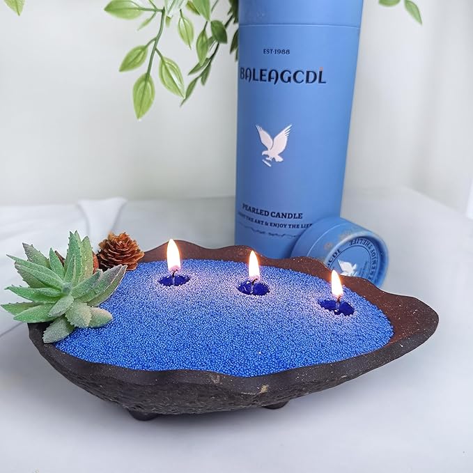 Dewdrop Sage Pearled Candle – 18oz Sage Scented Sand Candles with 30 Wicks | Refillable Dark Blue Wax Long-Lasting Powder 120 Hours for Meditation & Relaxation
