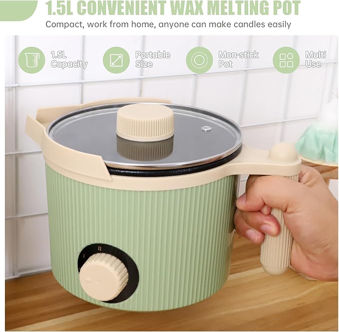 TOAUTO 3Lbs Green Wax Melting Pot Handheld Candle Melting Pot with Two Power Adjustment Easy Pouring Spout Non-Stick Coating for Candle DIY Hobbyist