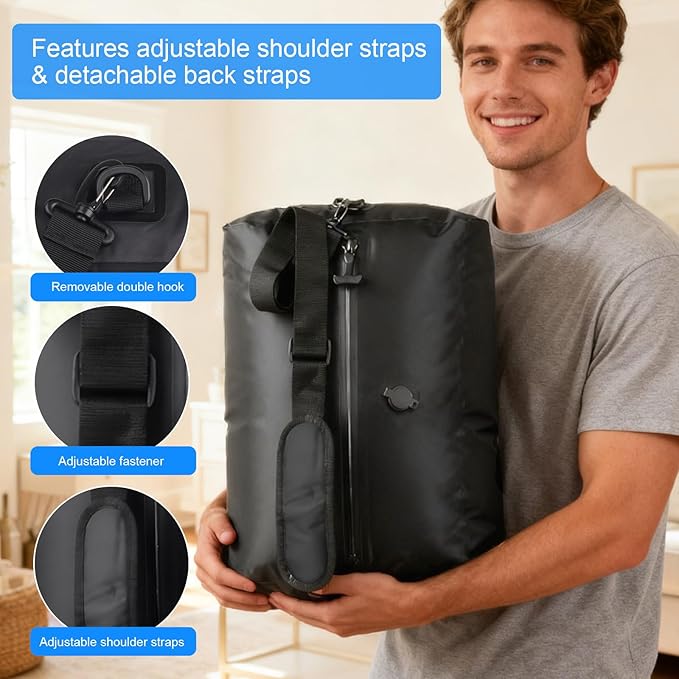 travel vacuum bag, equipped with a wireless vacuum pump, can save space in suitcases, backpacks and carry-on items. It is IP67 waterproof and reusable (2PC Black)