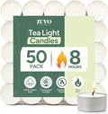 8 Hour Tea Lights Candles (50 Pack) - White Long Lasting Tea Lights -Smokeless & Unscented Candles - Party Candles- for Weddings - 3.8 x 2.3 CM, 8hr