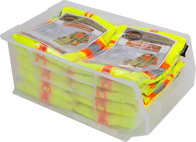 Akro-Mils 30281 Super-Size AkroBins Plastic Storage Bins, Space-Saving Stackable Bins for Garage, Classroom, Warehouse Organization, 20" L x 12" W x 8" H, Clear, 3-Pack