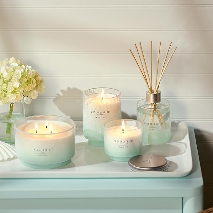 Chesapeake Bay, 8oz Marine Drift Scented Candle, Mood Evoking Fragrance, Textured Sea Glass-Inspired Jar, Premium Soy Blend Wax with Essential Oils, Coastal Fragrance for Home Décor or Gifting