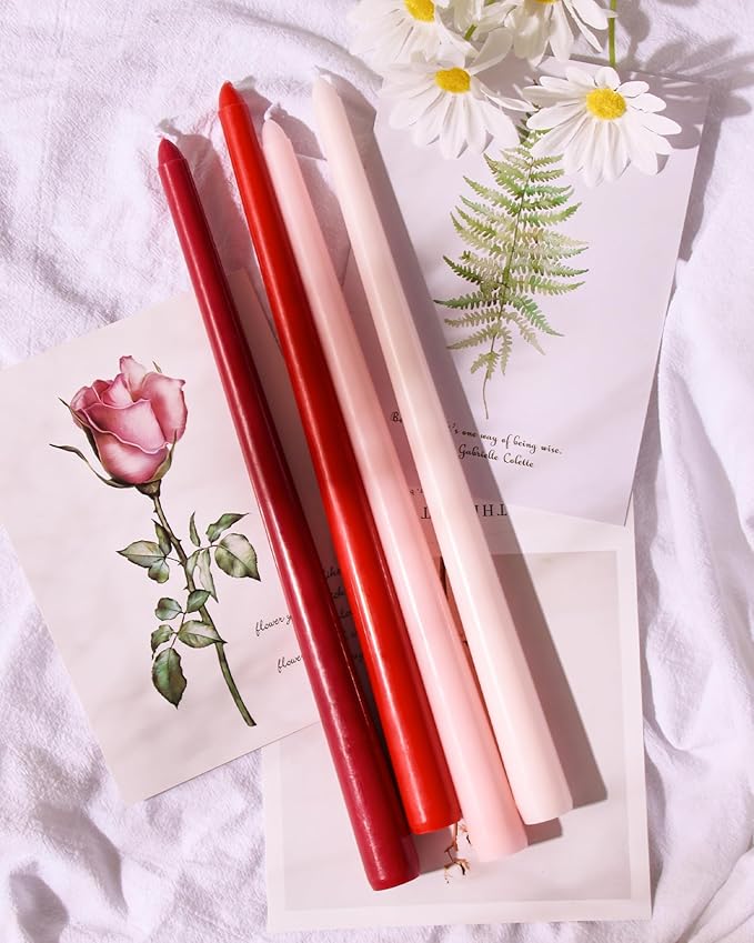 Viyffo 12 Inch Red Taper Candles 4 Pack Unscented Smokeless Long Tall Tapered Candles for Candlesticks Sticks Wedding Home Decor Dinner