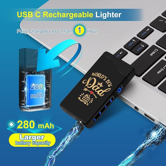 LcFun Dad Gifts for Fathers Day, Electric Lighter USB Rechargeable, Plasma Dual Arc Lighters, Windproof Flameless Lighter, Personalized Fathers Day Dad Gifts
