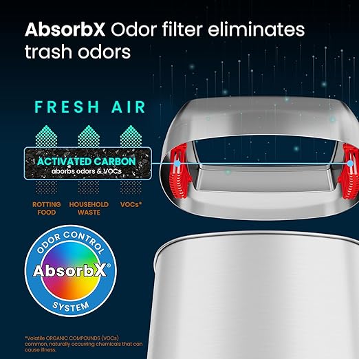 iTouchless 13 Gallon Oval Open Top Trash Can and Recycle Bin with Double AbsorbX Odor Filters, Space-Saving Large Capacity Commercial Grade for Home, Office, Garage, Business, Stainless Steel