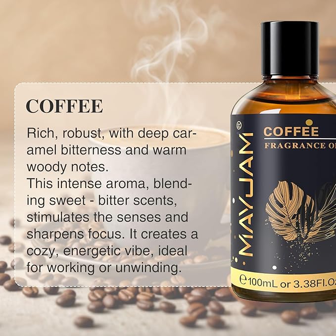 MAYJAM 100ML/3.38FL.OZ Coffee Fragrance Oils with Glass Dropper, Essential Oils for Diffusers, Long Lasting Scented Oils for Soap Candle Making