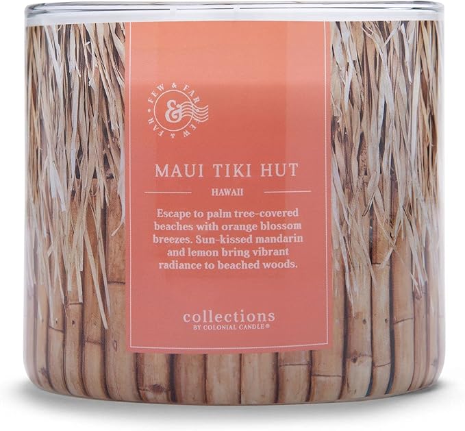 Colonial Candle Maui Tiki Hut Scented Jar Candle, Travel Collection, 3 Wick, Peach, 14.5 oz - Up to 60 Hours Burn