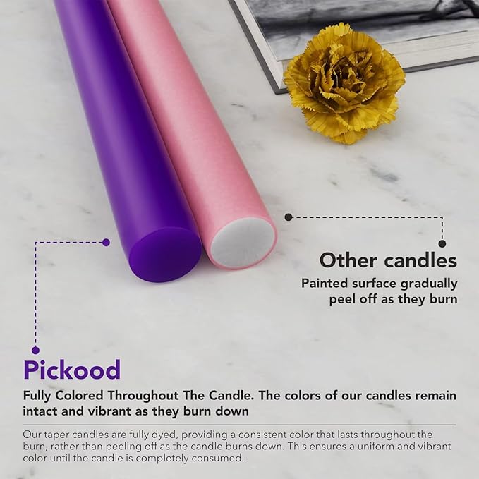 12-Inch Tall Dripless Advent Candles Set of 4, Tapered Candles, Perfect for Christmas - Smokeless, Unscented, Long Burning - Hand Poured, Colored Tall Candlesticks - Pink and Purple