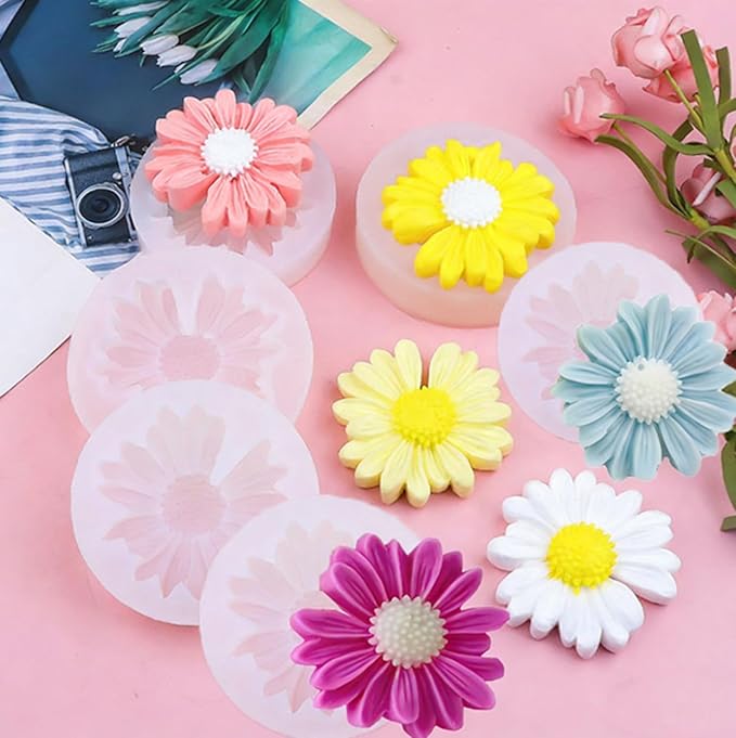 6PCS Daisy Flower Silicone Candle Molds,Moldes para Velas for Candles,3D Silicones Flowers Molds for Candle Making, Fondant Chocolate,Cake Decorating, Handmade Soap,Candy Clay Lotion Bar Wax DIY Craft