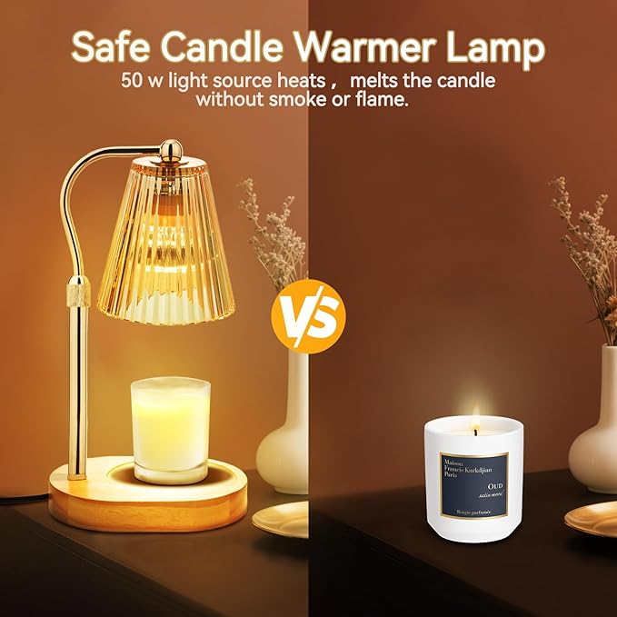 Candle Warmer Lamp with 2Bulbs, Adjustable Height Dimmable Wax Warmer with Timer, Wax Melt Warmer with 4 Brightnes, Candle Warmer Light for Mothers Day/Birthday Gifts