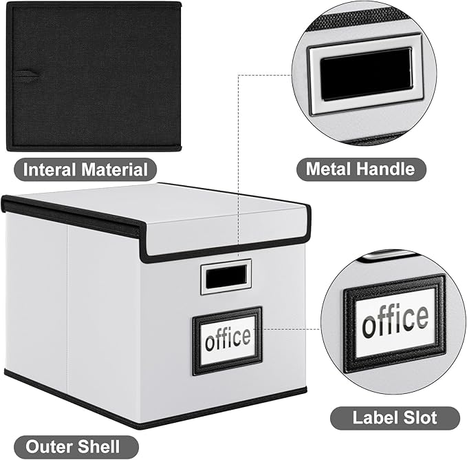 Huolewa Portable Leather File Organizer Boxes with Lids, Collapsible File Folder Organizer Boxes, Decorative Small Filing File Cabinet for Home/Office, Easily Store Documents/Hanging File Folders