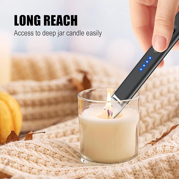 LcFun Candle Lighter Electric USB Rechargeable Plasma Arc Lighter with Safety Lock, Windproof Flameless Long Matches Lighters for Candle, Grill, BBQ, Camping, Gas Stoves