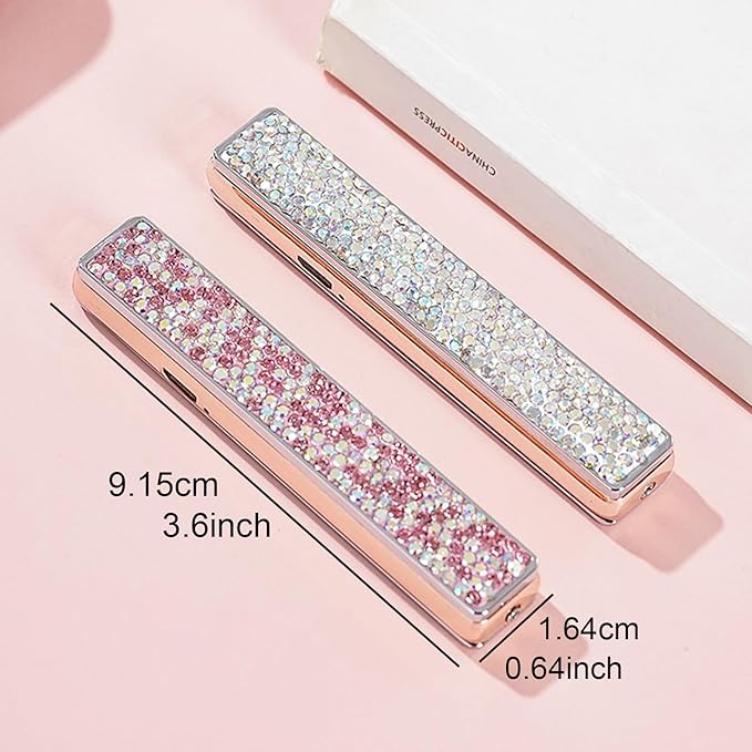 Electric Lighter, Windproof Flameless Bling Lighters - Type-C Rechargeable, Pull-Out Ignition with Thickened Tungsten, Rhinestone Decorative Design, Gift for Women & Girls (Pink)