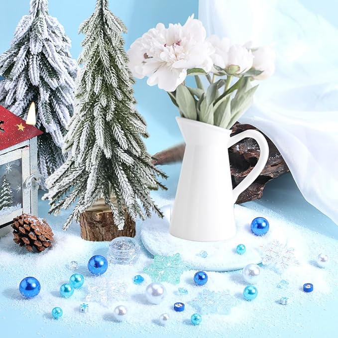SUNNYCLUE 10000+Pcs Christmas Vase Fillers Candle Fillers Snowflake Vase Filler Winter Snowman Blue Polymer Clay Beads Floating Pearl Beads for Vases Home Table Centerpieces Holiday Party Decor