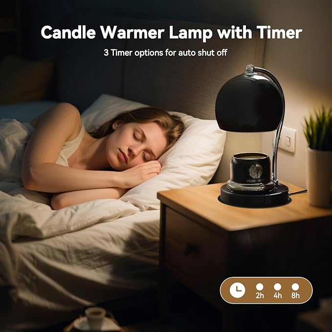 Ceramic Candle Warmer Lamp with Timer Dimmer Fit for Candle Jars, Modern Design with 2 Bulbs, House Warming Gifts, New Home Decor, Mother's Day, Birthday Gifts (Black)