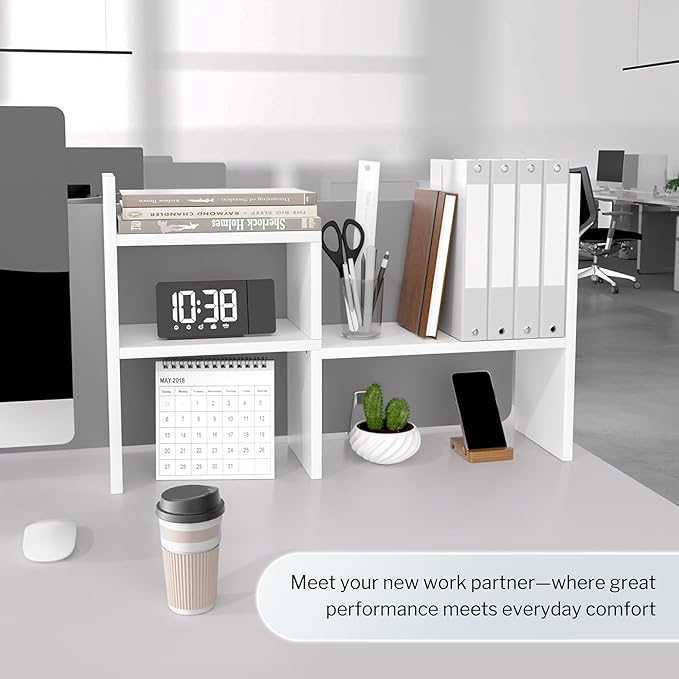 Jerry & Maggie - Desktop Organizer Office Storage Rack Adjustable Wood Display Shelf | Birthday Gifts - Toy - Home Decor | - Free Style Rotation Display - True Natural Stand Shelf (White)
