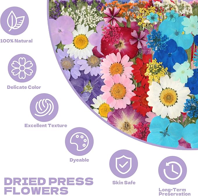 CONVELIFE Dried Flowers for Resin, 120pcs Natural Flowers and Leaves Compressed, Vacuum Packed DIY Dried Flowers for Epoxy, Jewelry, Candles, Soap, Nail Production