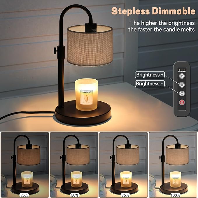 FINCMY Candle Warmer Lamp with Timer, Dimmable Candle Wax Warmer Candle Lamp with 2 Bulbs, House Warming Gifts Birthday Gifts for Women Bedroom Home Decor (Gray-Upgraded)